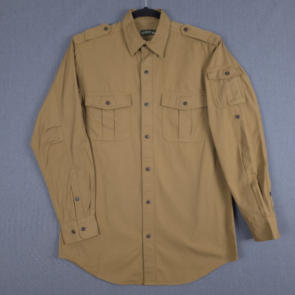 Orvis Safari Field Shirt Mens Medium Tall Brown Long Sleeve Guide Button OR-88PL